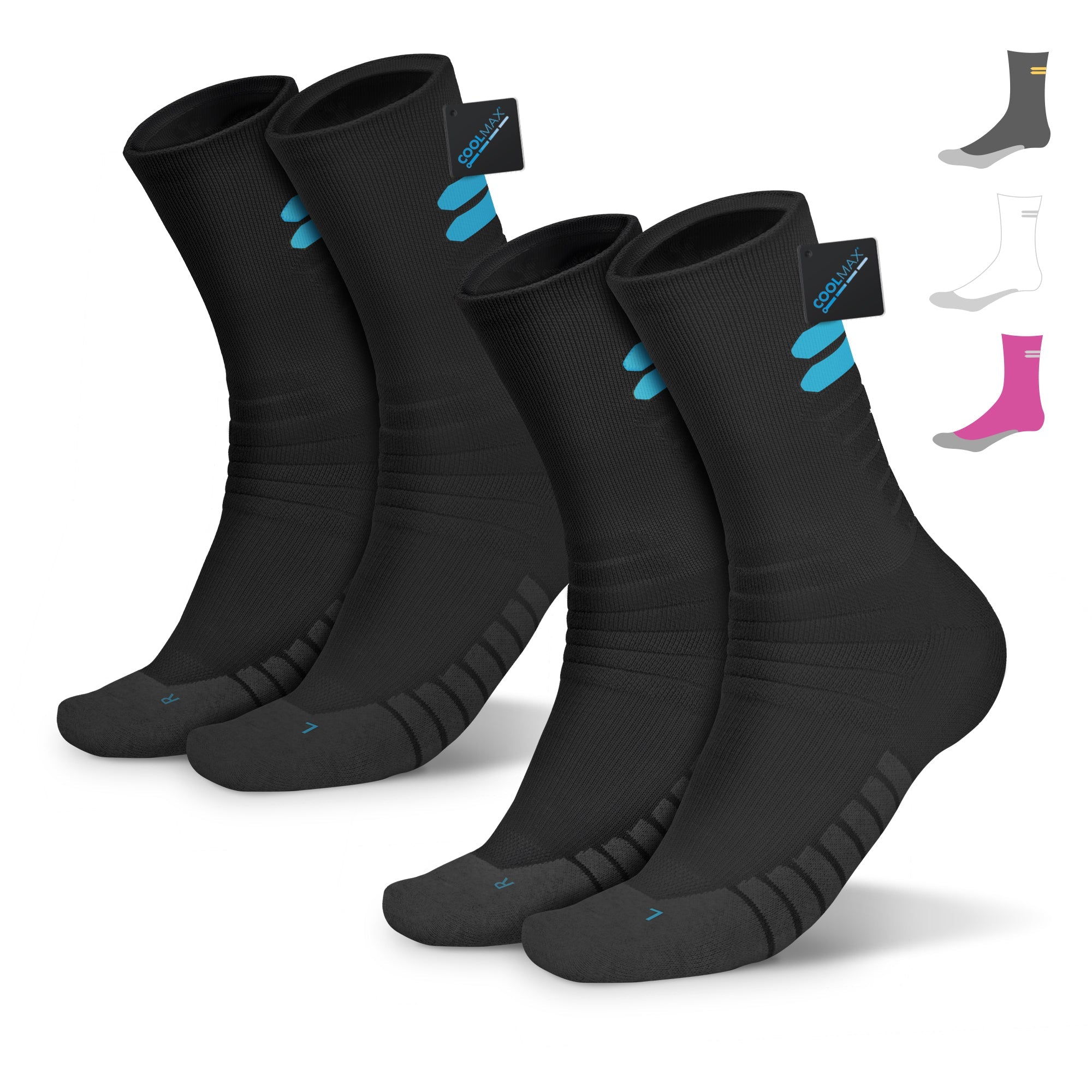 3-Pair Compression Running Toe Socks - Coolmax Lycra Cushioned Ankle Socks